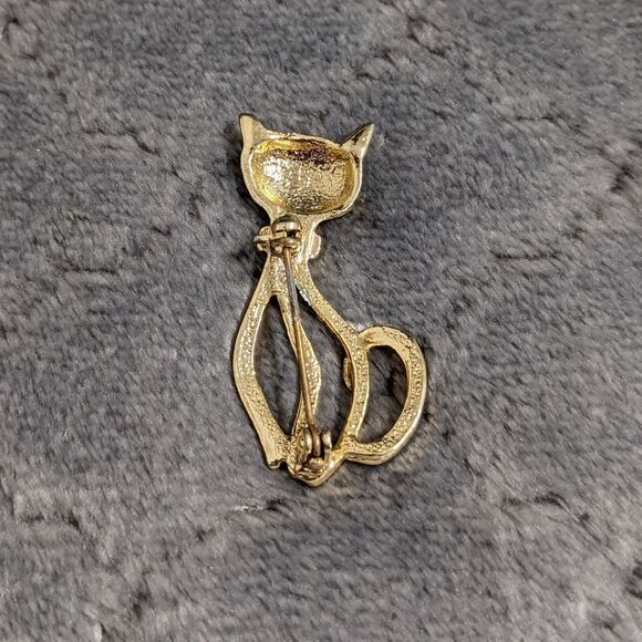 Vintage 80's Enamel and Goldtone Cat Brooche - Picture 4 of 9